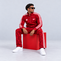 İthal Seri Kırmızı Kamuflaj Desenli Beyaz Üç Şeritli Fermuarlı Eşofman Takımı